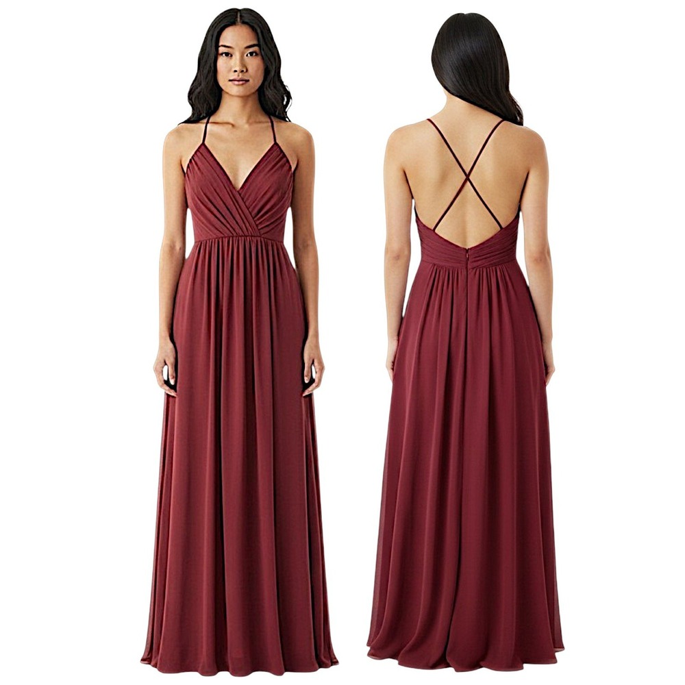 Hayley Paige Occasions Gown 10 Red Chiffon Criss Cross Back Formal Dress Wedding